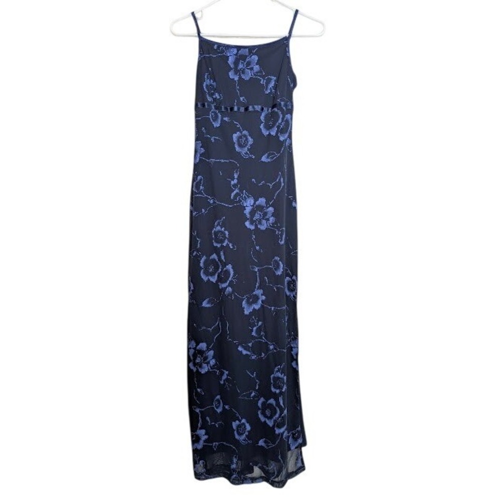 VTG Rocket Candy Y2K Blue Floral Print Maxi Dress‎ Babydoll Glitter Fairy Small